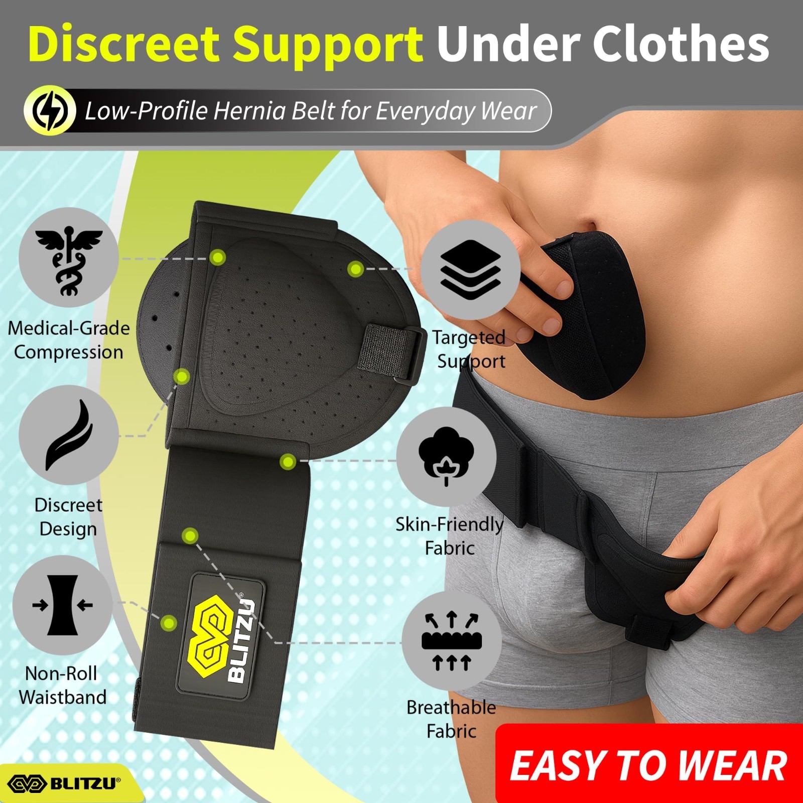 Adjustable Inguinal Hernia Support Belt for Men & Women, Left/Right Truss, Slim