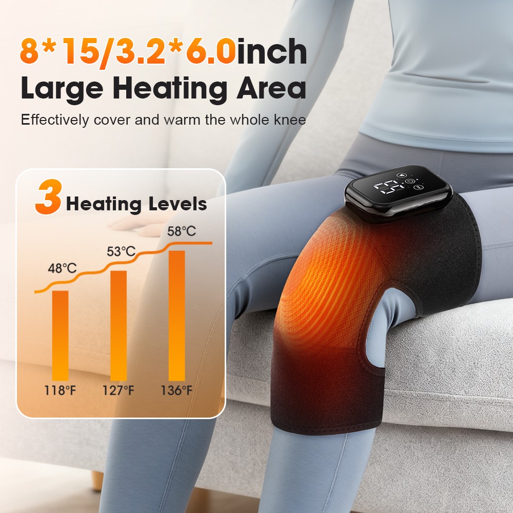 Electric Knee Massager for Pain Relief w/3 Levels Vibration & Heating Knee Brace