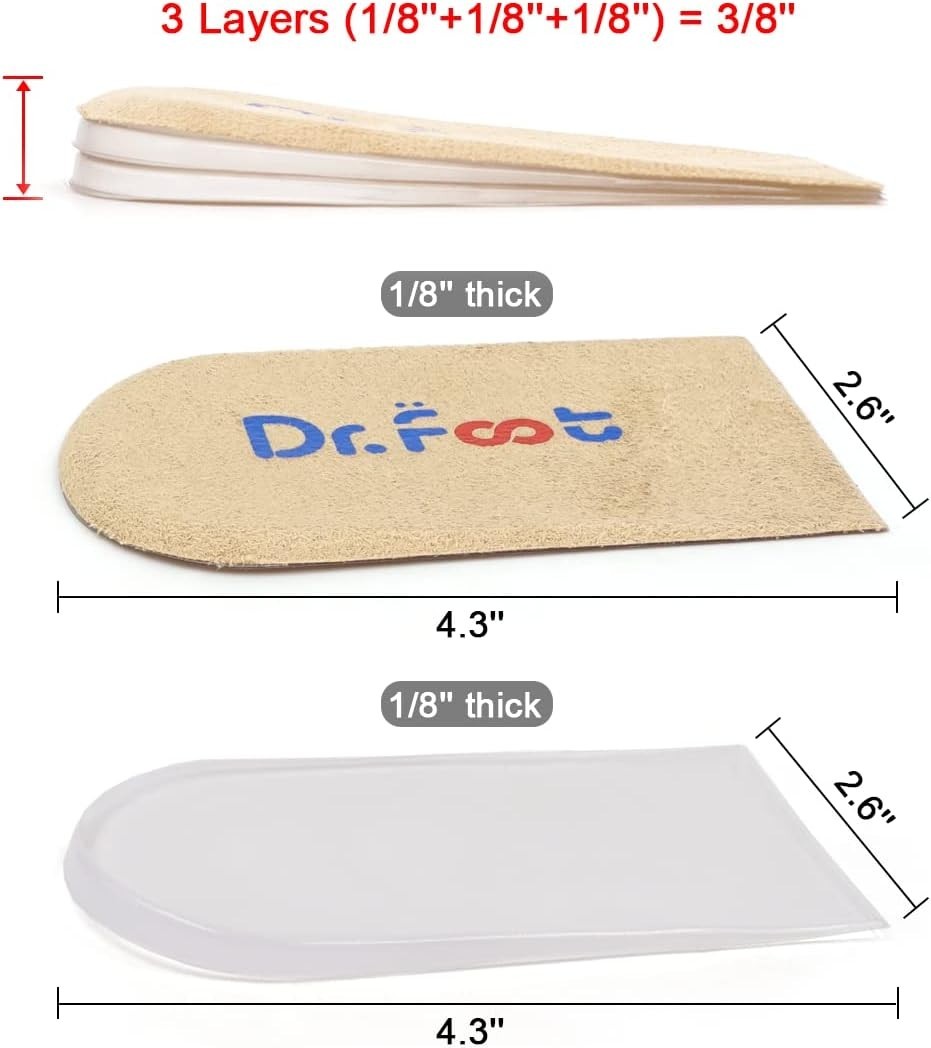 (Beige, 3 Layers-L) Adjustable Orthopedic Heel Lift Inserts, Height Increase In