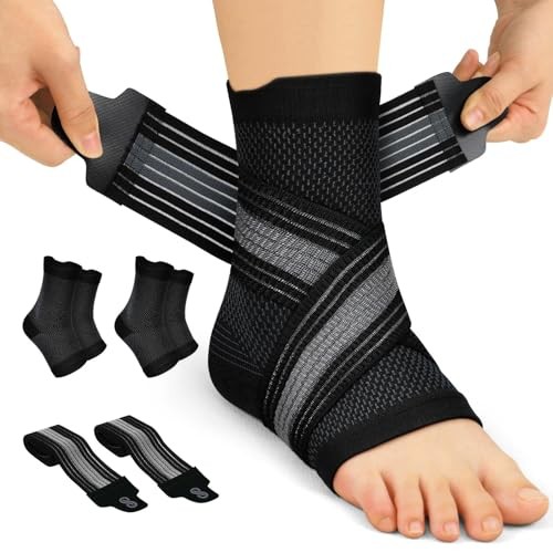 2 Pairs Ankle Braces for Men & Women Plantar Fasciitis Medium Black（2 pairs）