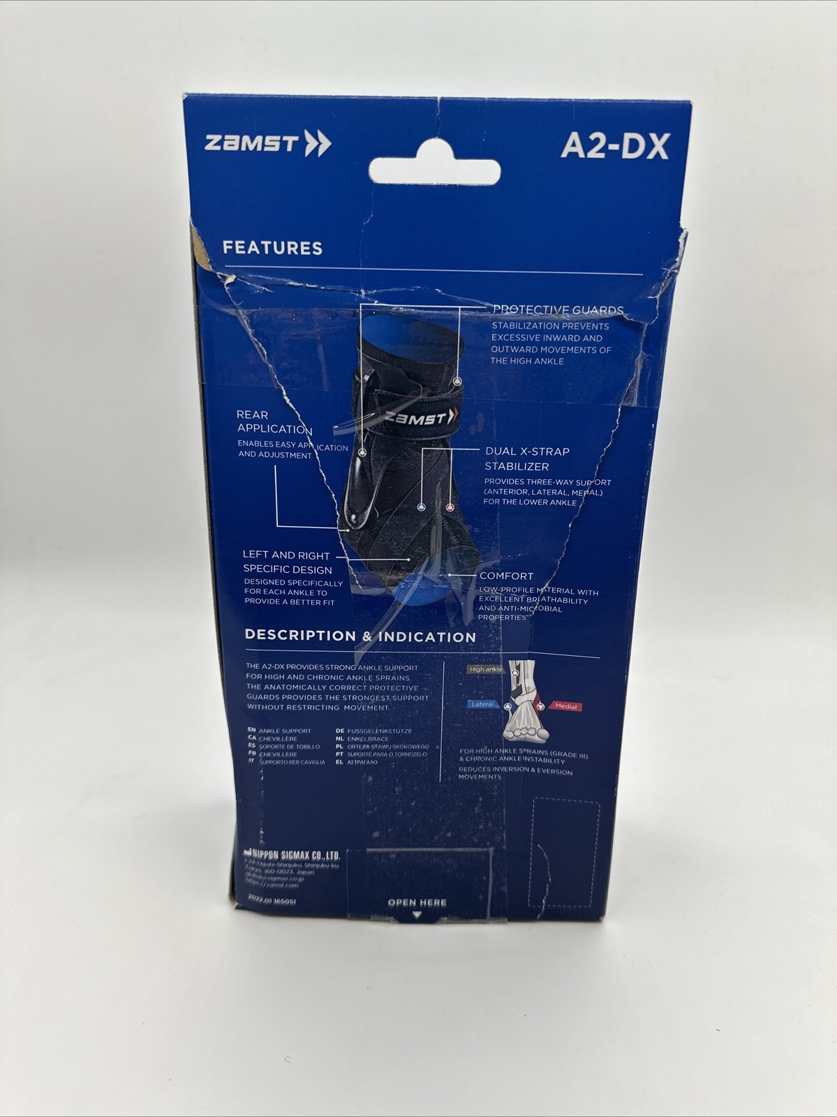 Zamst A2-DX Strong Ankle Stabilizer Brace W/Three Way Support Left Foot Small
