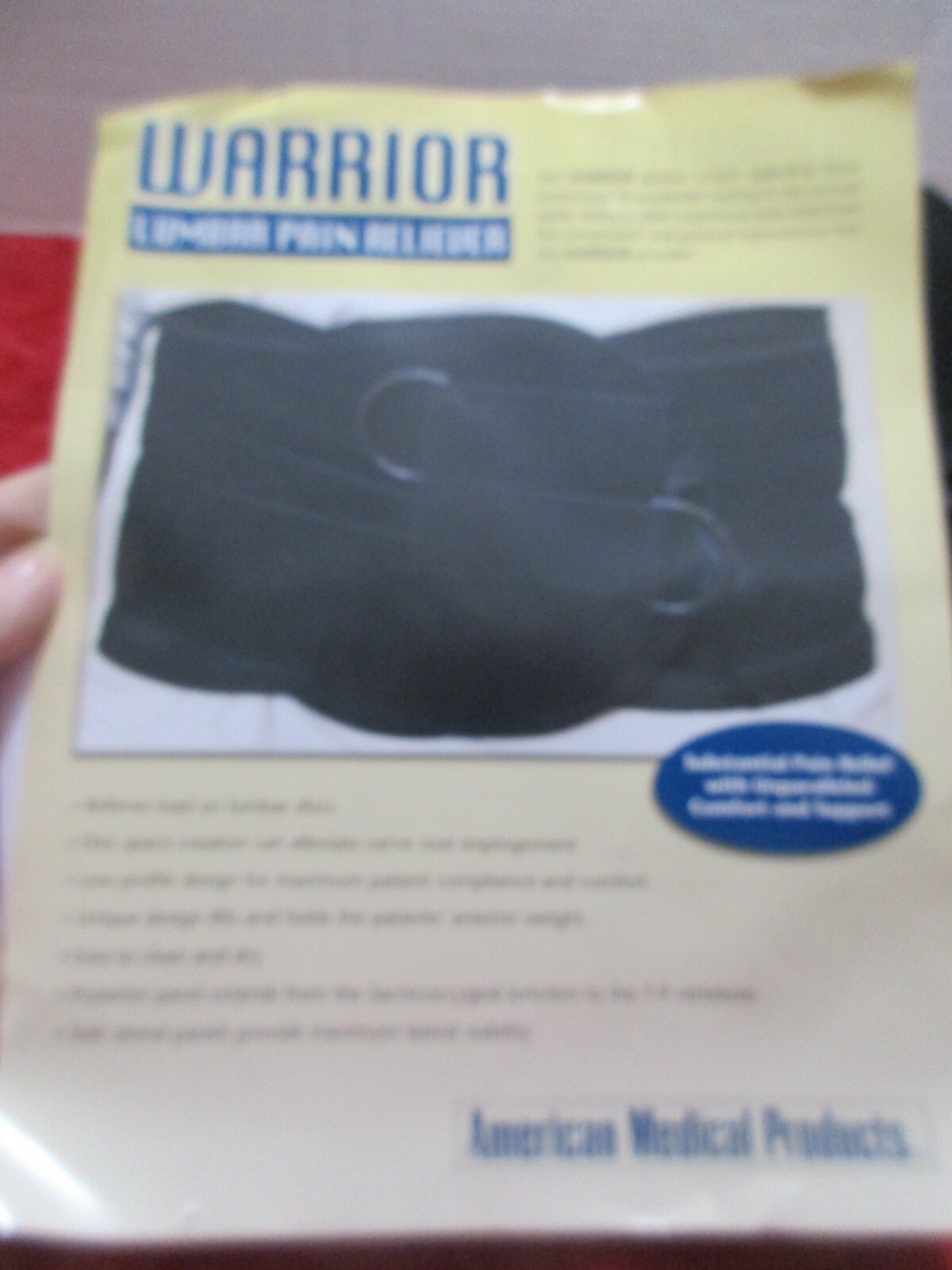 American Medical Products Warrior Lumbar Pain Reliever Black Small 23″-39″ NIP