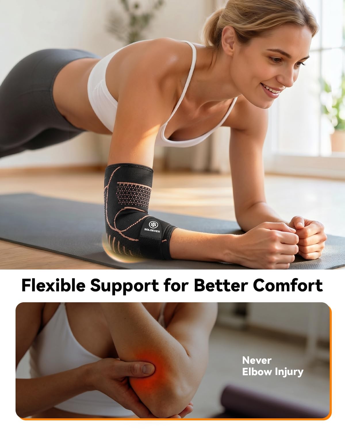 Copper Elbow Compression Sleeve with Adjustable Strap [Medical-Grade ＆ Target…