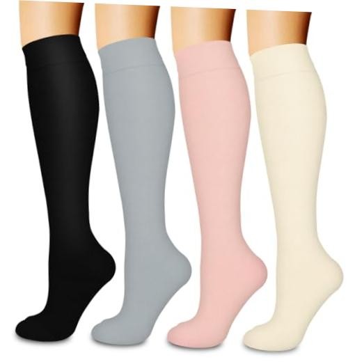 COOLOVER 4 Pairs Compression Socks for Large-X-Large 02 Black/Gray/Pink/Beige