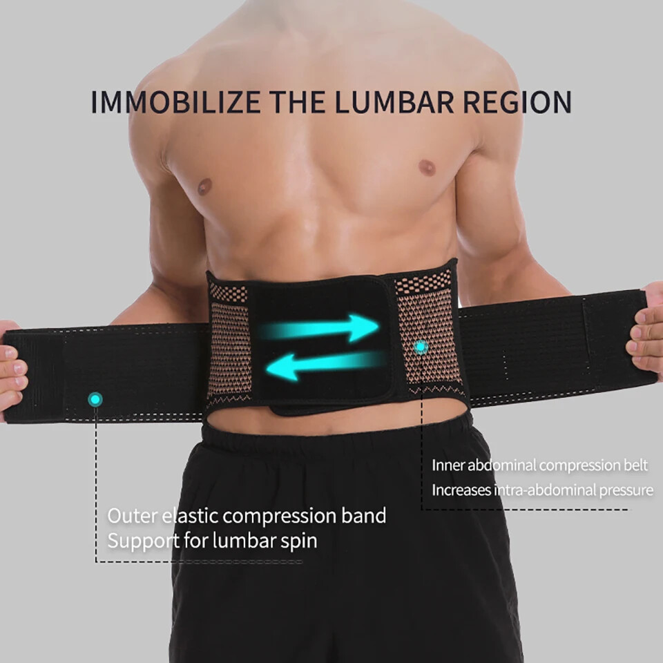 Copper Lumbar Waist Support Brace Belt Lower Back Pain Relief for Men Women
