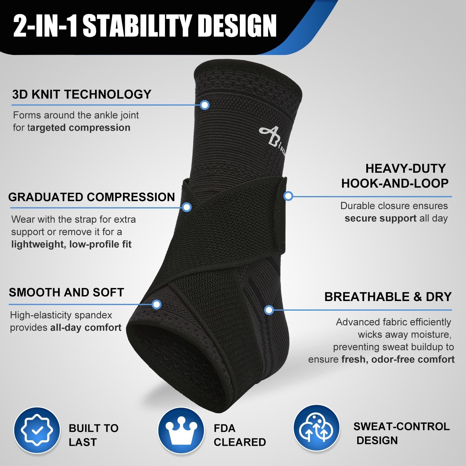 Large Adjustable Ankle Brace for Men & Women – Compression Sleeve & Wrap Support