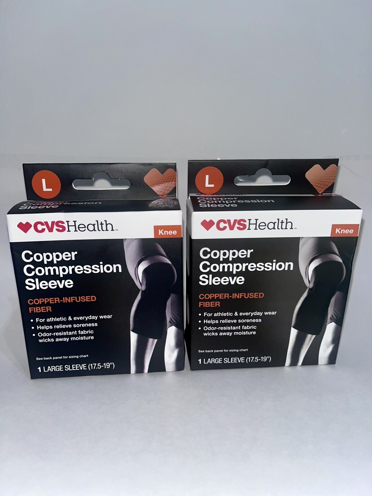 CVS Health New Copper Infused Compression Knee Sleeve Size Large (2 Pack)