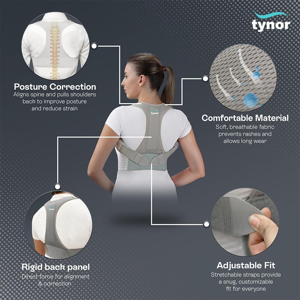 Tynor Posture Corrector Back Support Brace Spine Shoulder Belt Adjustable Unisex