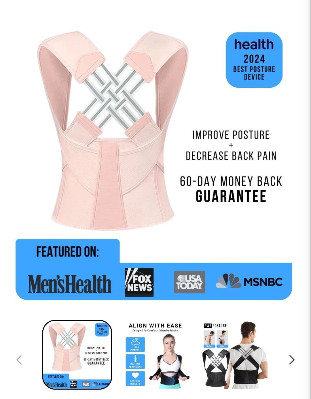 PWR Posture Unisex Adult’s Posture Corrector Rose ALIGN PRO XS (4’3″ – 5’3″)