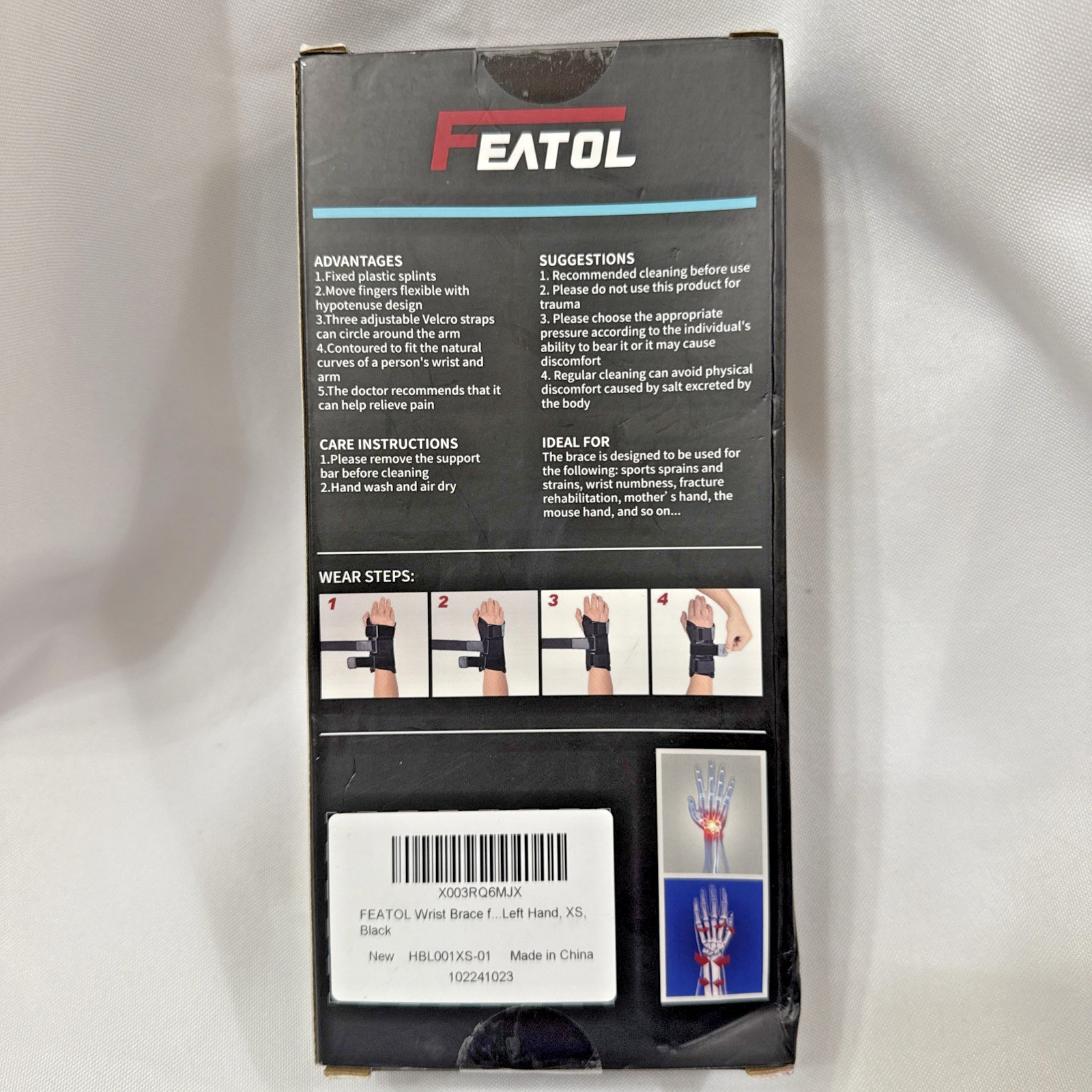 Featol Wrist Brace X-Small Left Hand Support Carpal Tunnel, Arthritis, Sprain