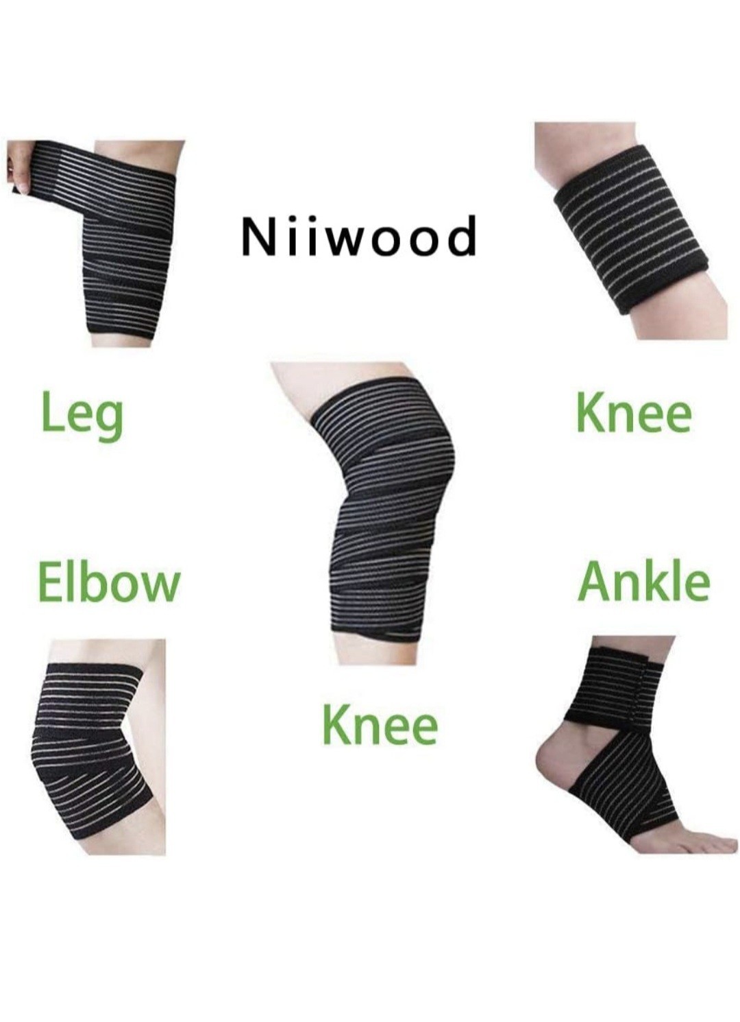 Niiwood Adjustable Elastic Compression Brace Black Knee Leg Elbow Ankle