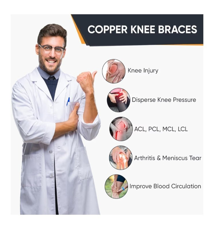 ApexUp Set of 2 Knee Brace Copper Ion Fiber Support Anti-Aging Slip NEW Medium