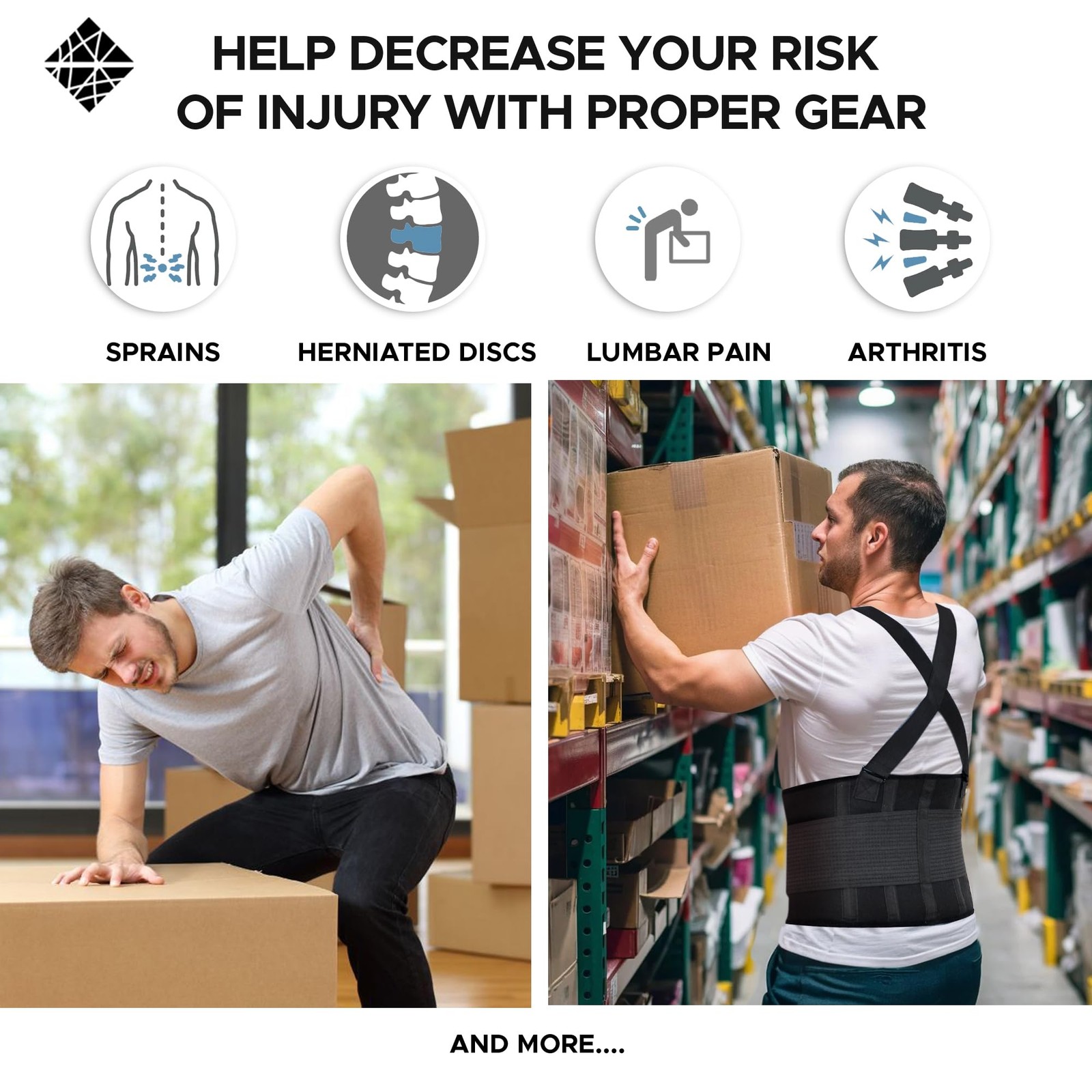Lower Back Brace with Suspenders | Support X-Large (Pack of 1), Black