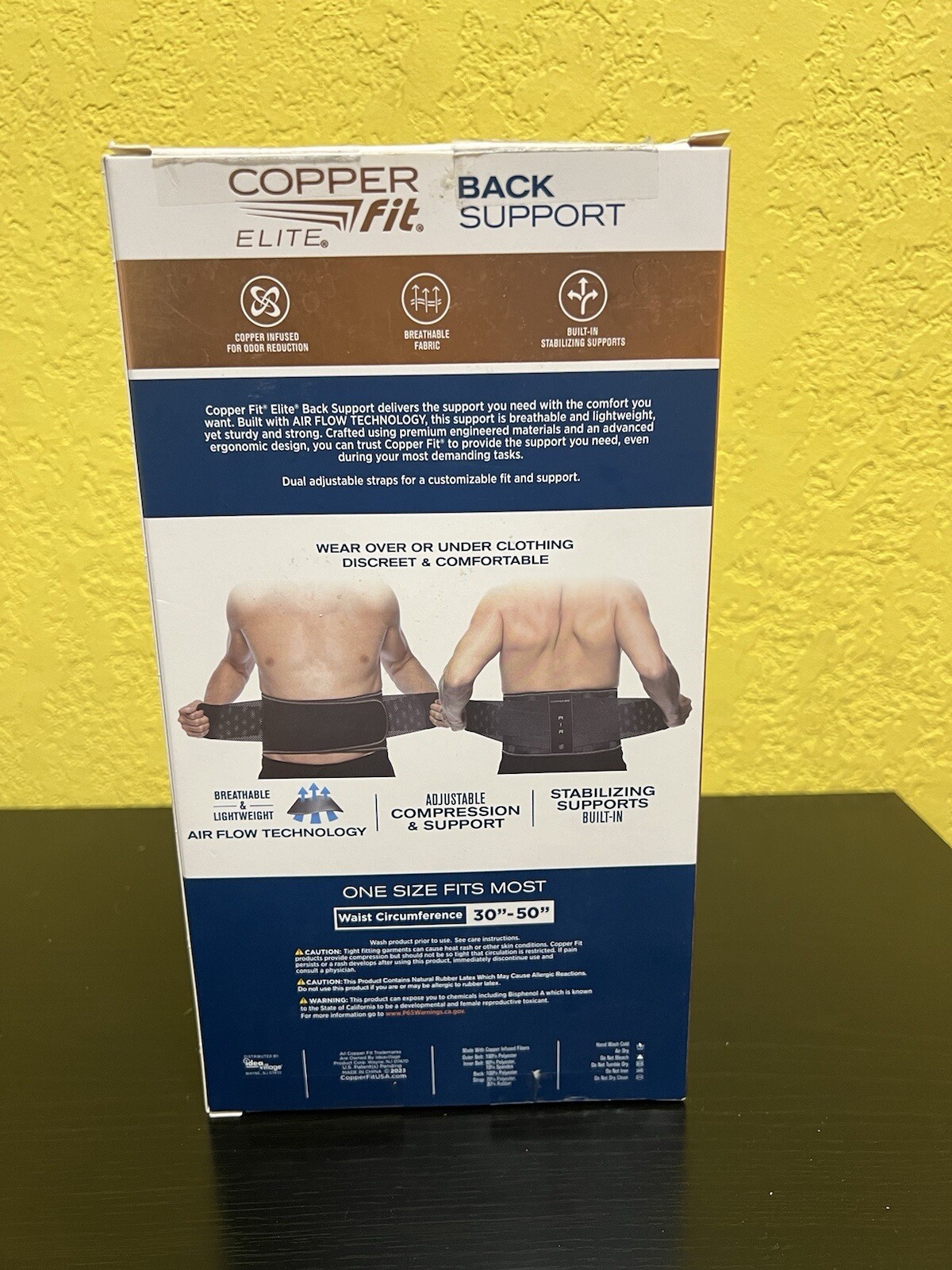 Copper Fit Elite Back Support Adjustable One size with airflow Technology Opened
