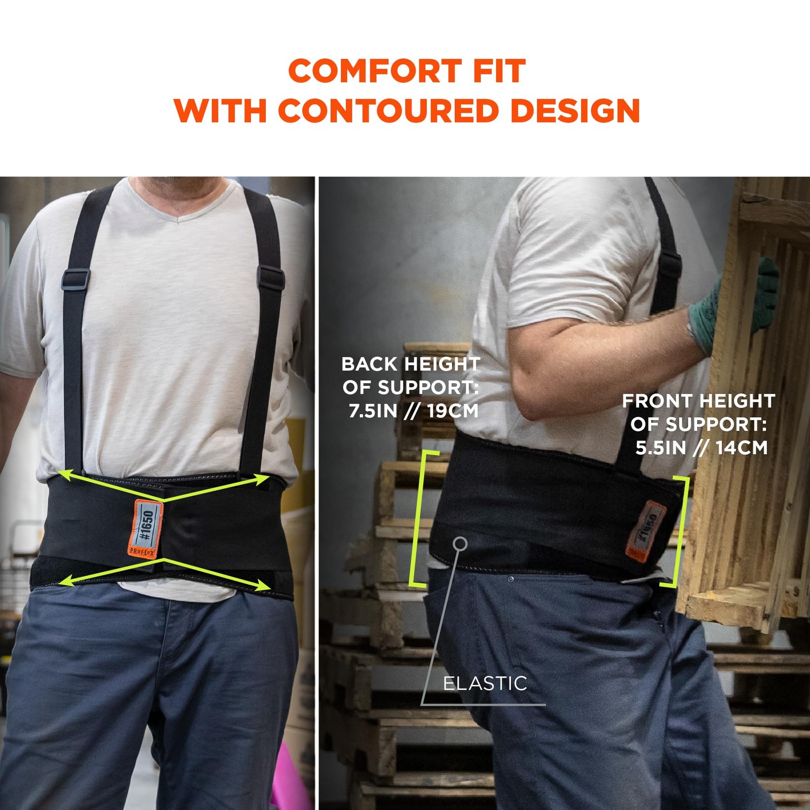 Ergodyne ProFlex 1650 Back Support Belt 7.5″ Elastic Adjustable Removeable St…