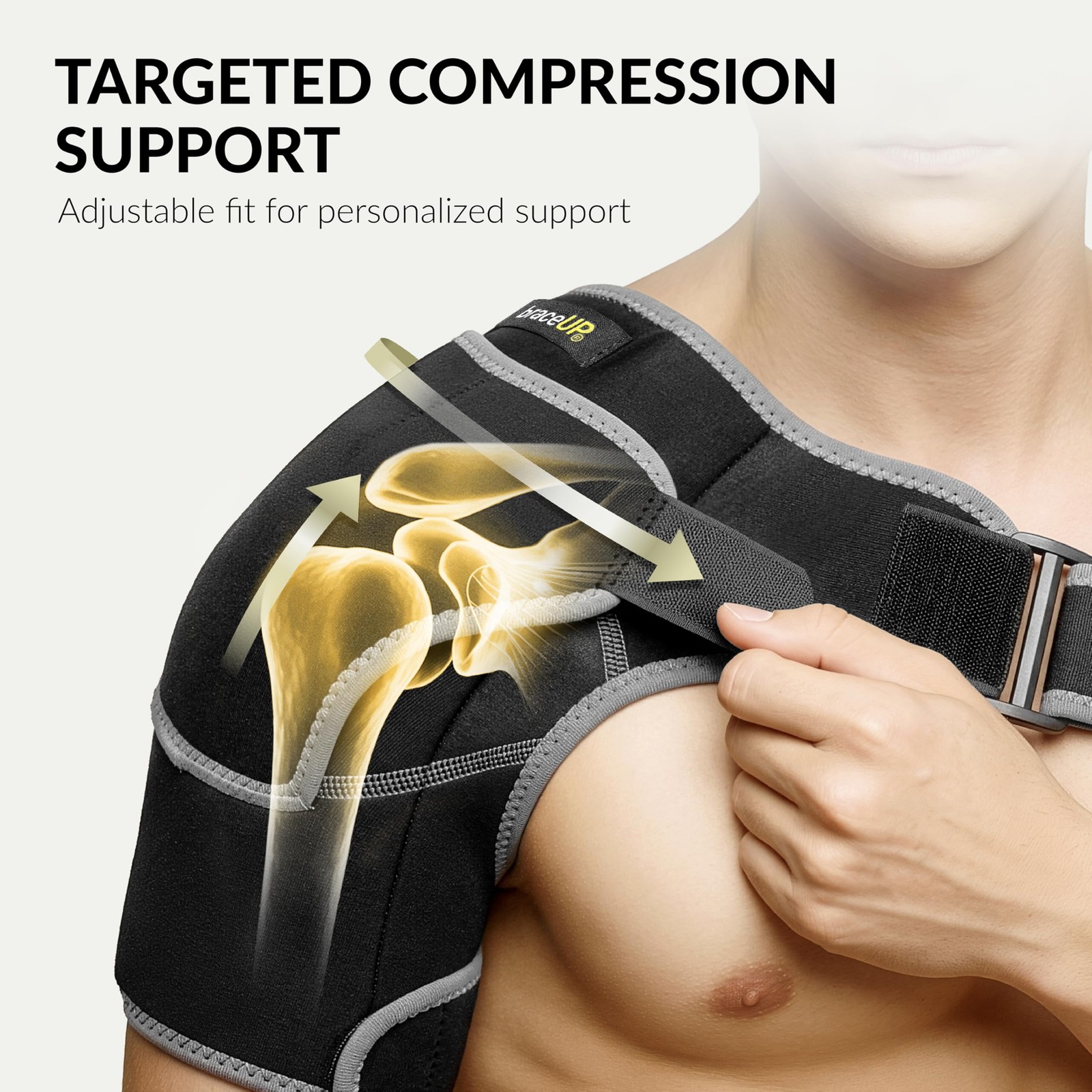 BraceUP Shoulder Brace with Adjustable Support and Ice Pad Pocket for Pain Relie