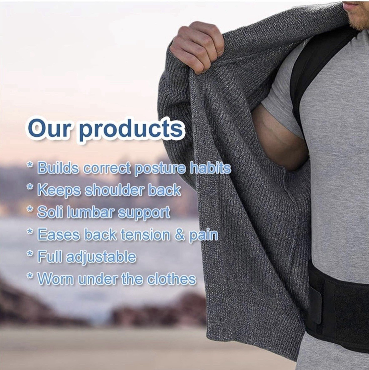 Adjustable Magnetic Shoulder Back Brace Posture Corrector Lumbar Support XLWhite