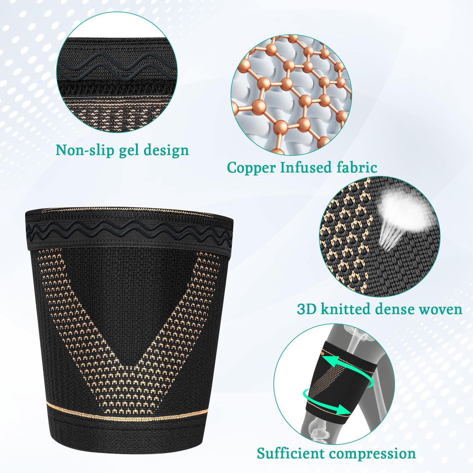 Copper Hamstring Compression Sleeve Thigh Support Relieve Groin Black Large