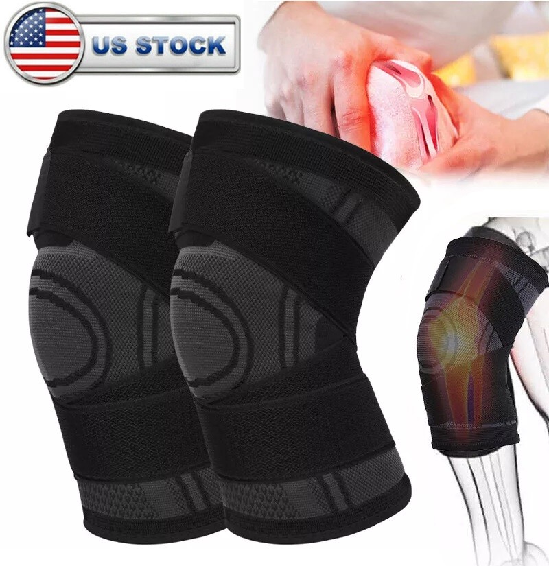 2PCS Knee Brace Compression Sleeve w/ Strap Pain Relief Knee Support Arthritis