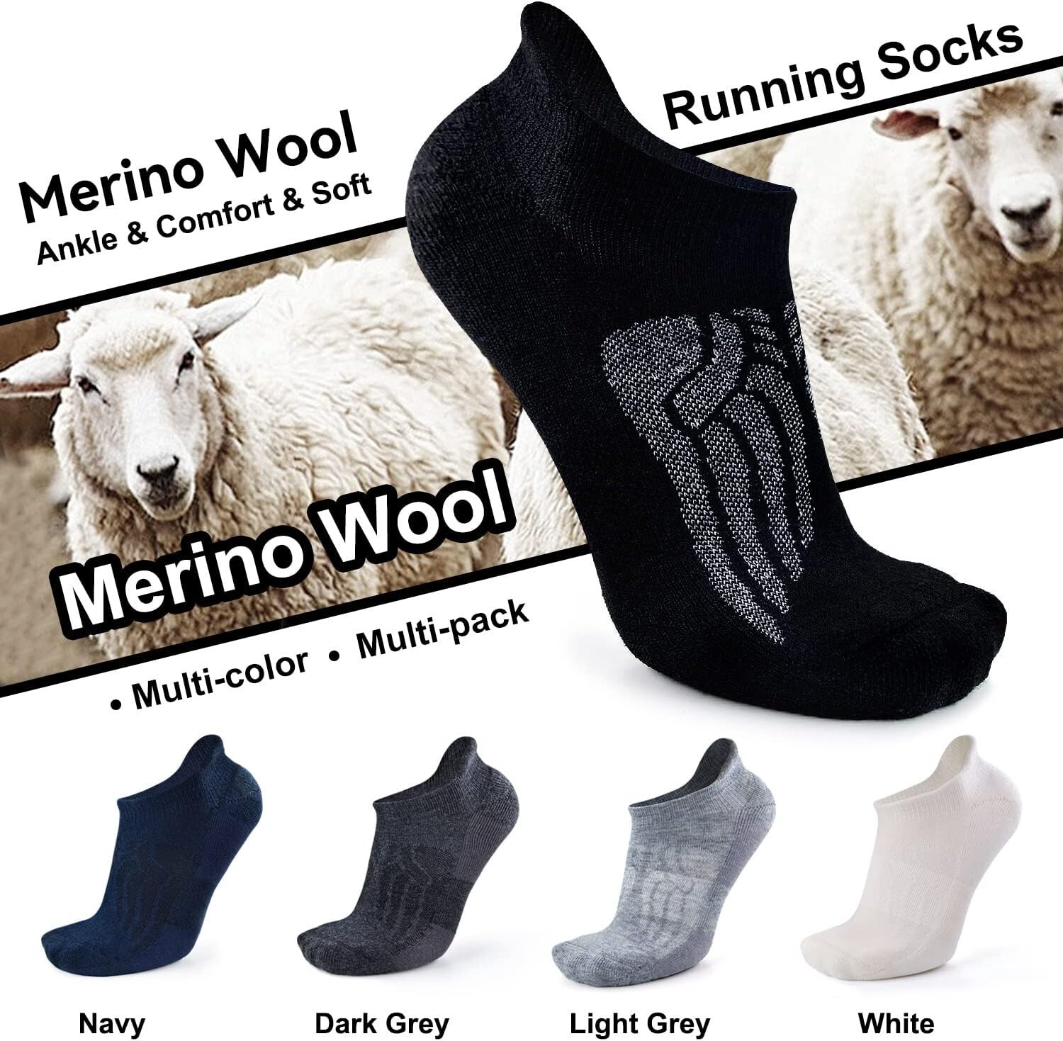 Premium Merino Wool Running Socks – 6 Pairs with Moisture Control & Cushioning