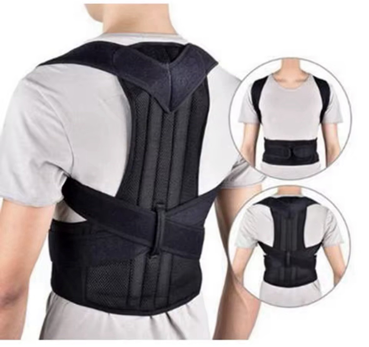 Adjustable Back Posture Corrector Brace NY-48 Neoprene Mesh Black Adult Unisex