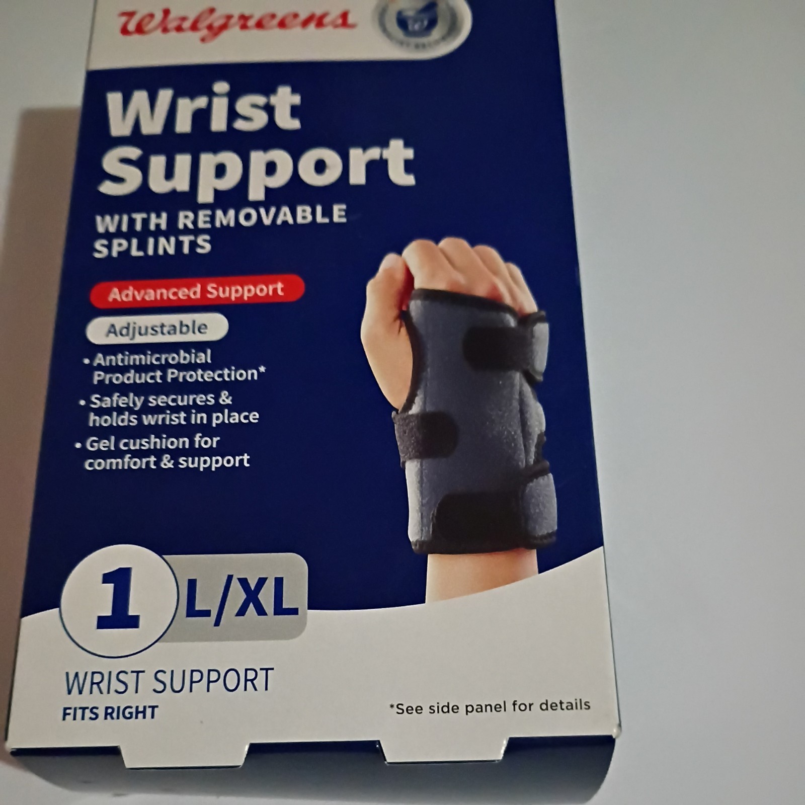 Walgreens~Wrist Support w/ Removable Splints~Adjustable Fits Right ~Size L-XL
