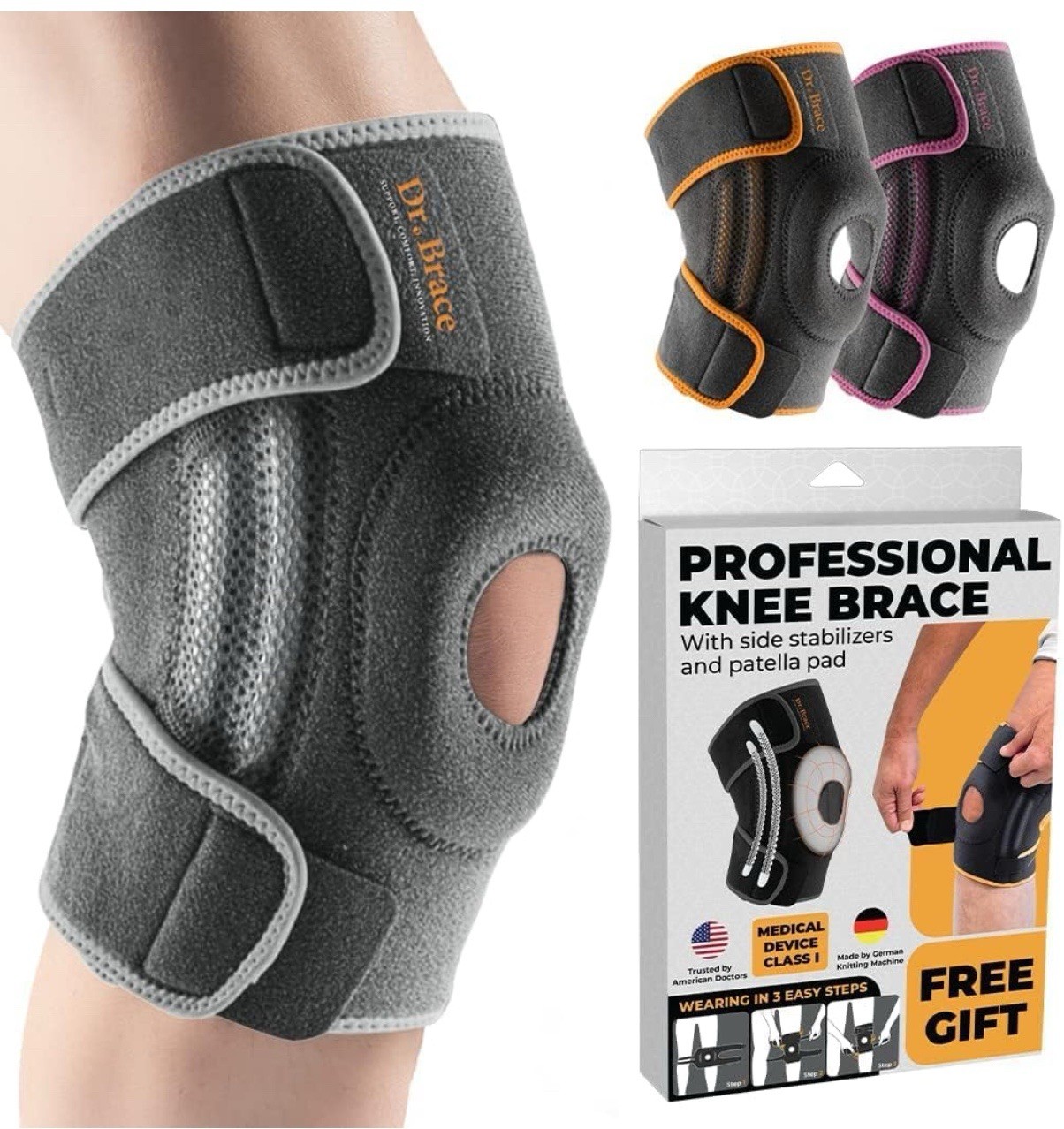 ELITE Knee Brace with Side Stabilizers & Patella Gel Pads for Maximum Knee Pain