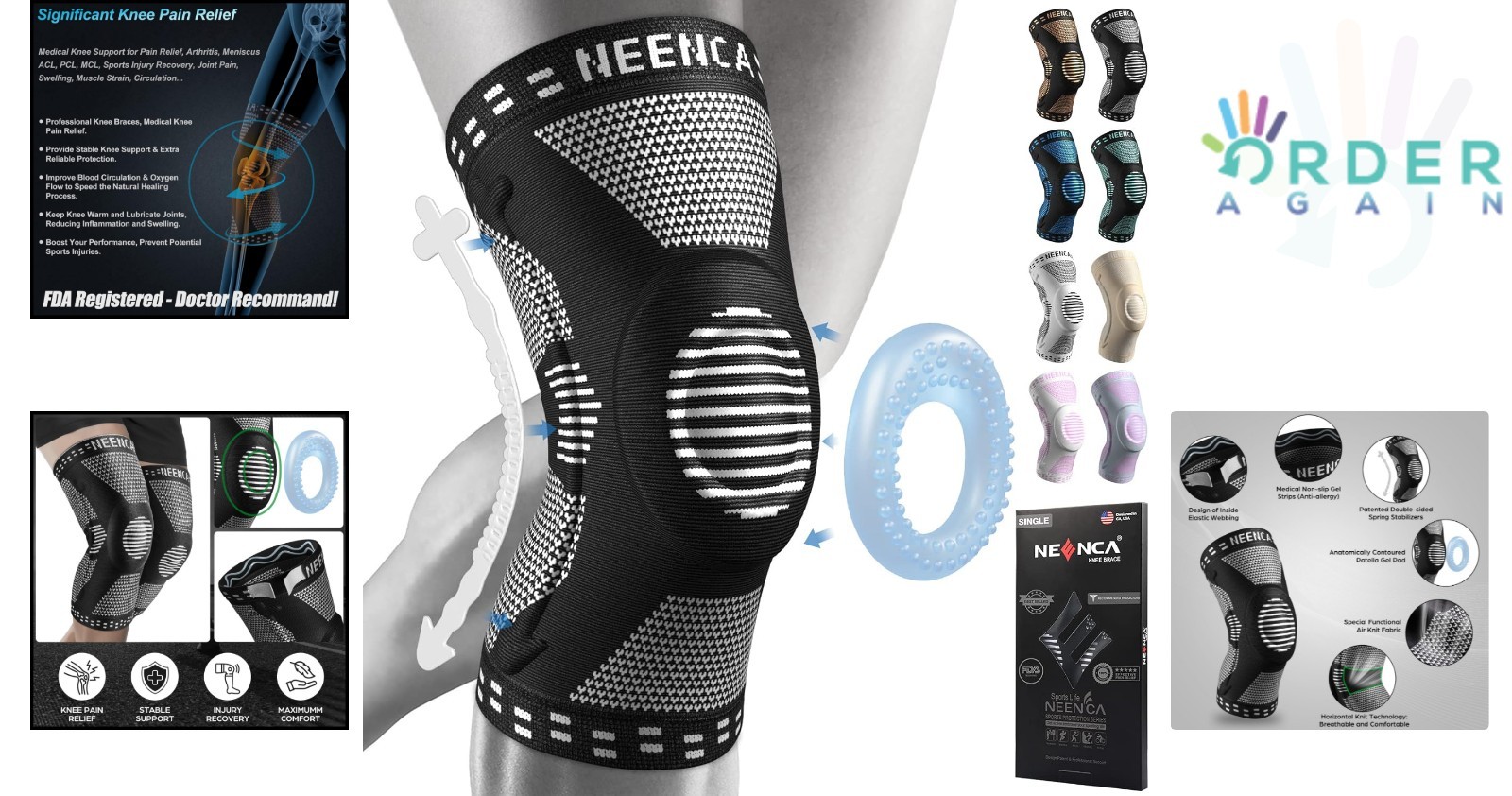 Knee Support Brace Compression Sleeve with Patella Pad Stabilizers for Pain