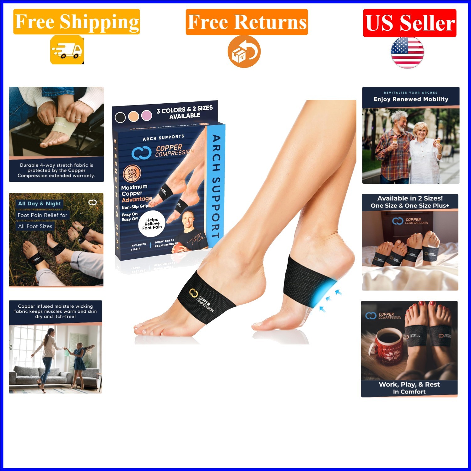 Black Arch Support Sleeves – 1 Pair, Breathable, Targeted Compression for Foo…