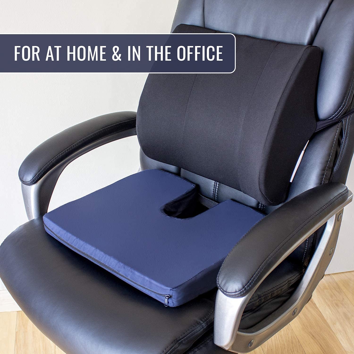 DMI Sloping Back Foam Seat Cushion for Coccyx Pain Relief, For 18 Inch, Navy