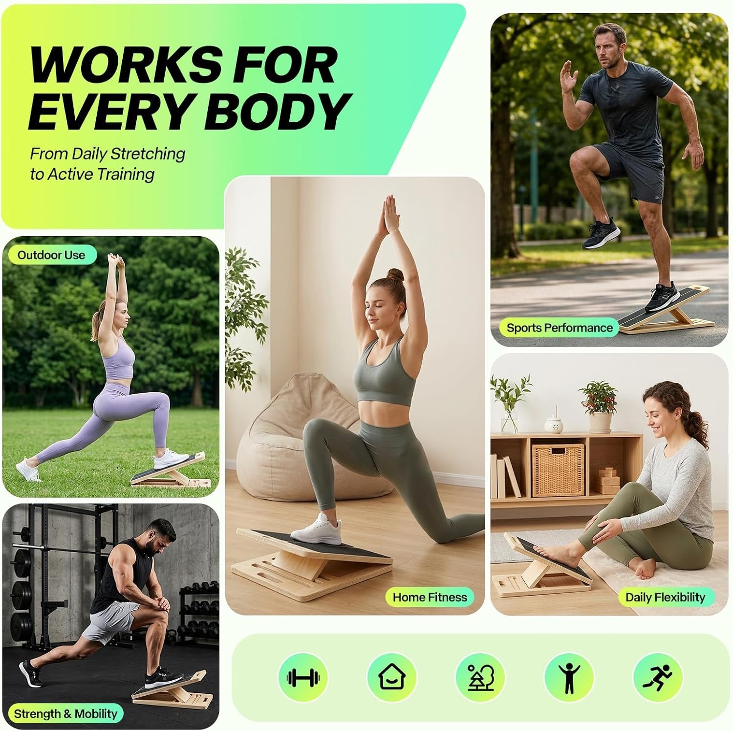 3rd Gen Adjustable Slant Board for Calf Stretching & Squat Wedge – Non-Slip P