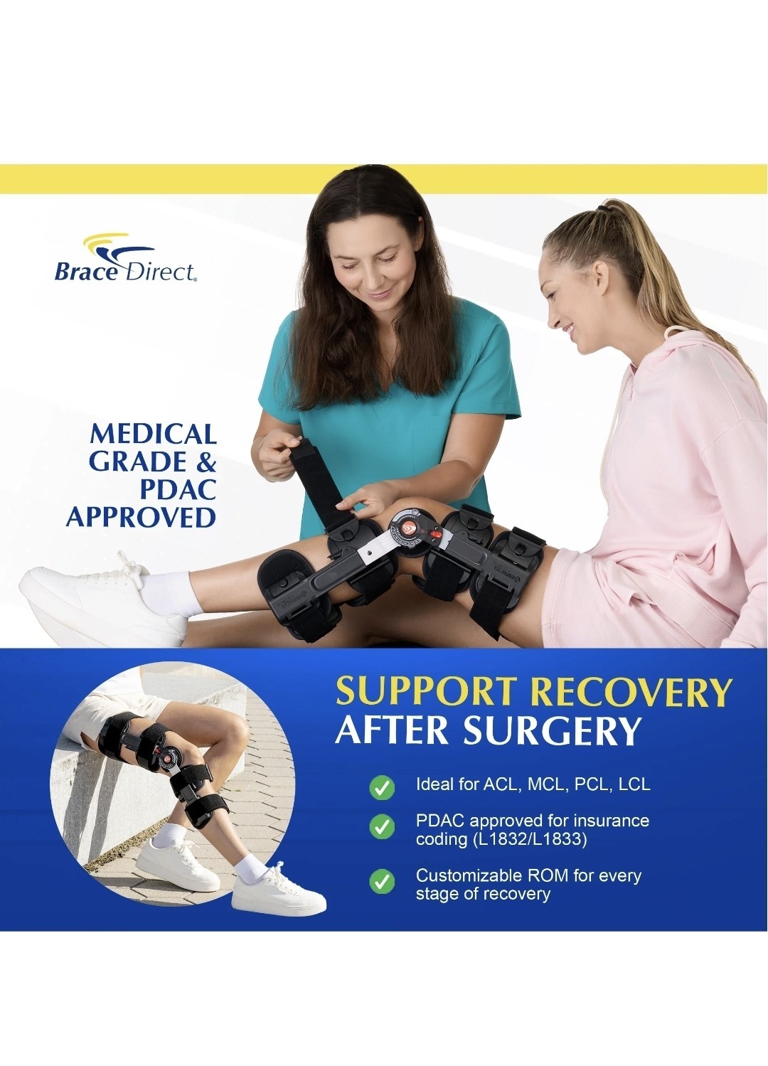 Breg T-Scope Premier Post Op Knee Brace – Black (08814) + Tri Panel Knee Immob..