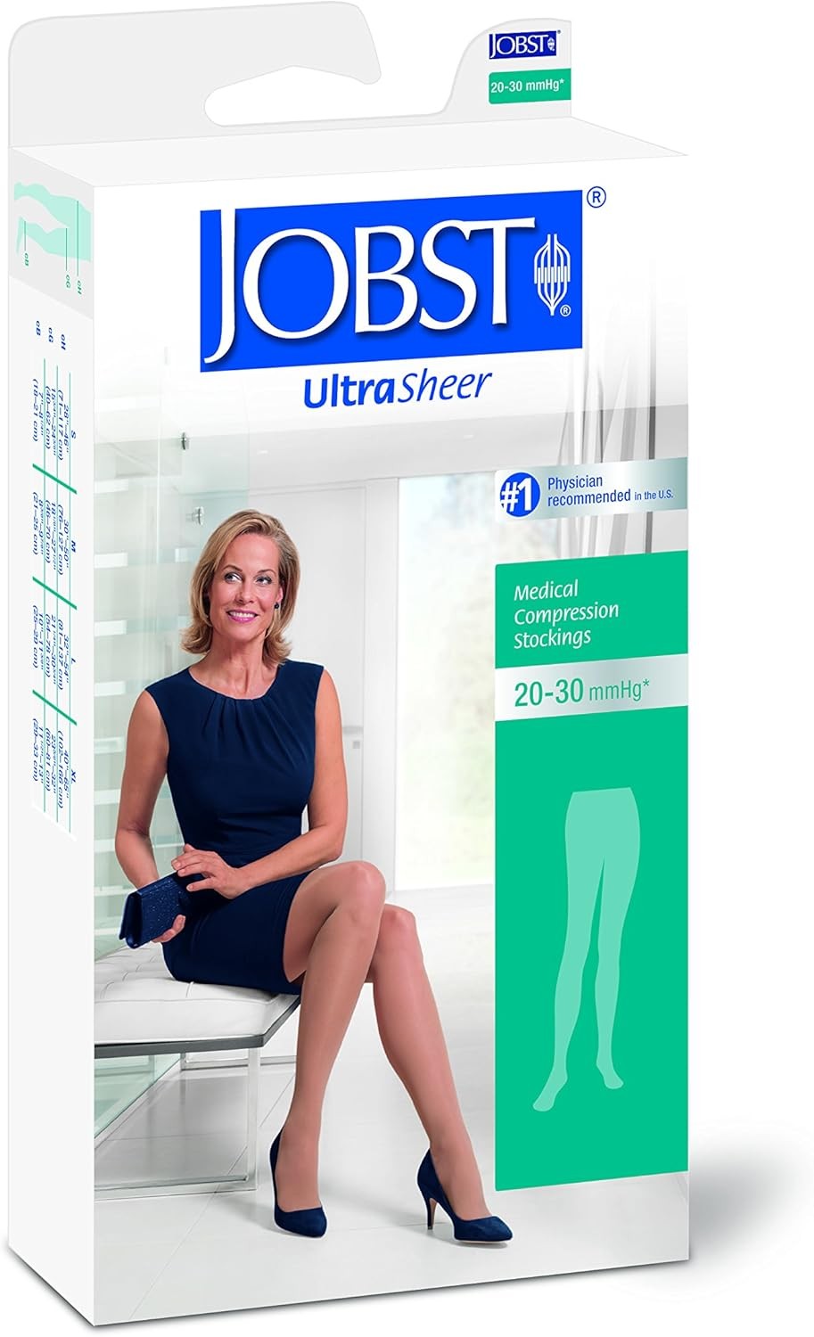 JOBST Ultrasheer Waist High Pantyhose Closed Toe 20-30mmHg Classic Black Large