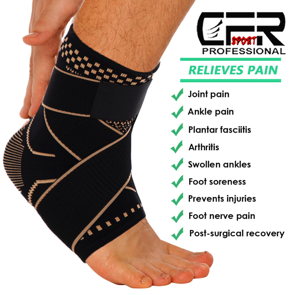 Copper Ankle Support Compression Strap Achilles Tendon Brace Sprain Sports Wrap