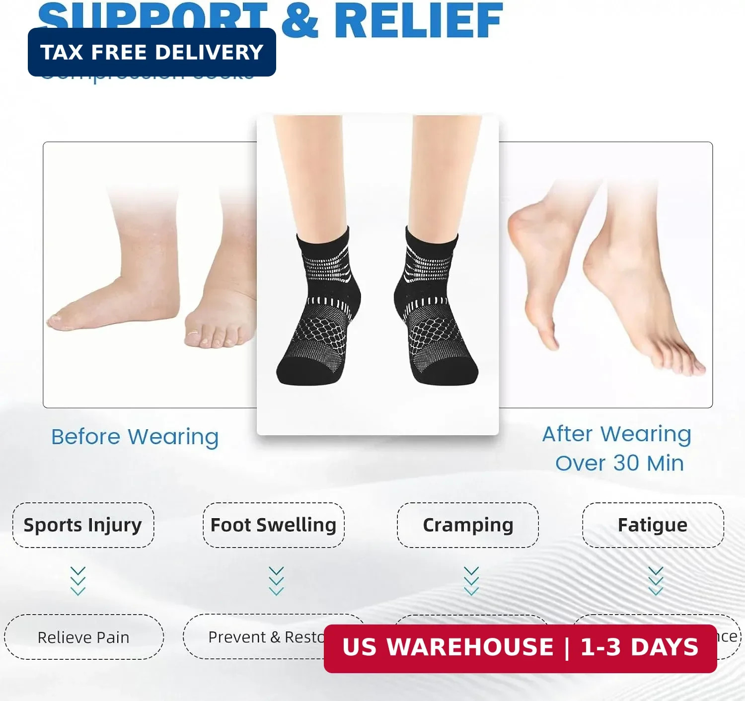 IRAMY Ankle Compression Socks for Women Men Plantar Fasciitis Relief 3/5 Pairs C