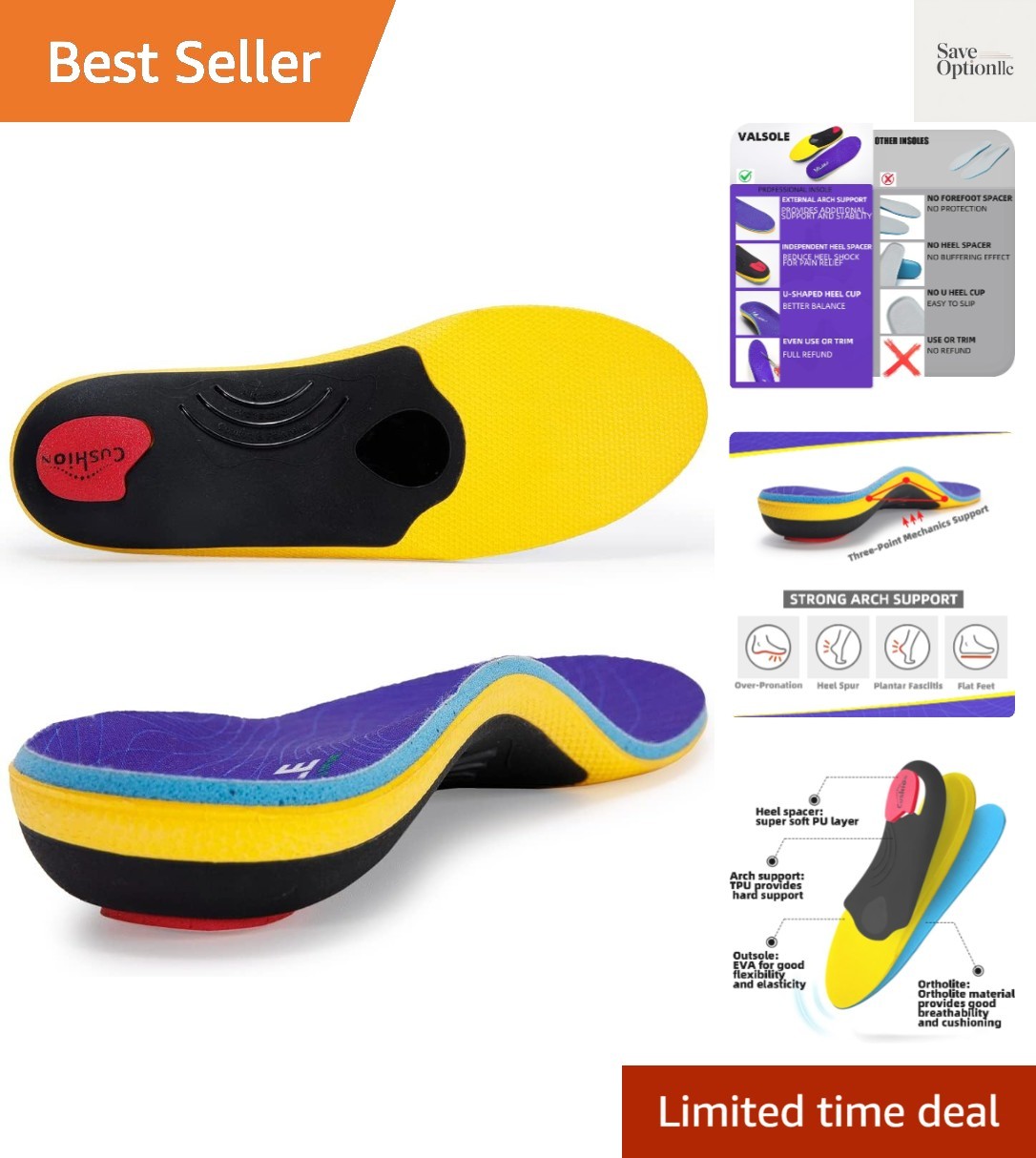 Plantar Fasciitis Insoles for Men & Women – 220+ lbs, Shock Absorbing Comfort