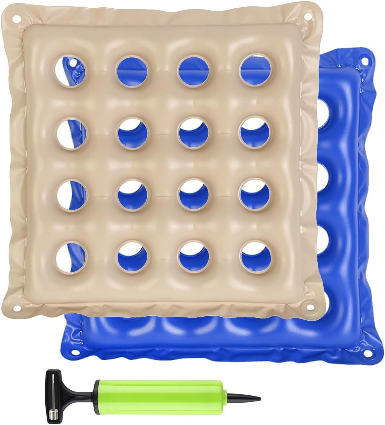 Waffle Cushion 2 Pack – Inflatable Air with Pump – Cream and Blue