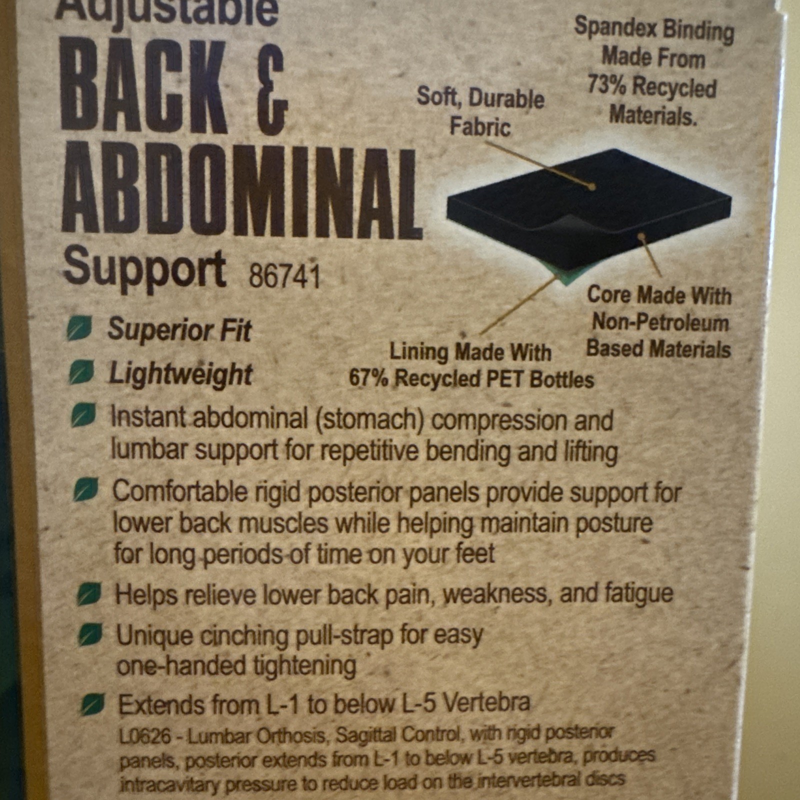 Mueller Green Back & Abdominal Support One-Size Adjustable Antimicrobial