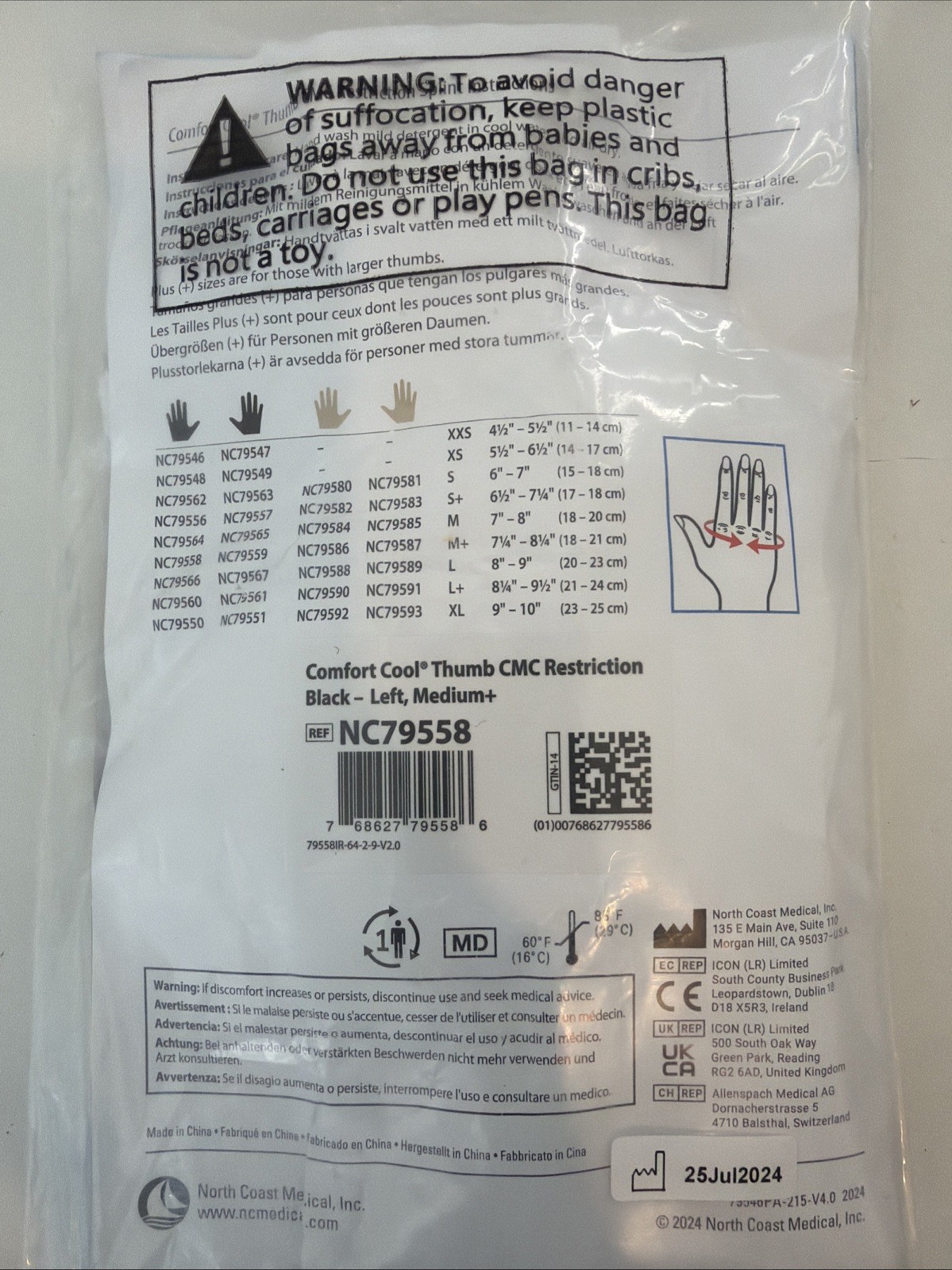 Comfort Cool Thumb Restriction Splint Left Medium NC79558