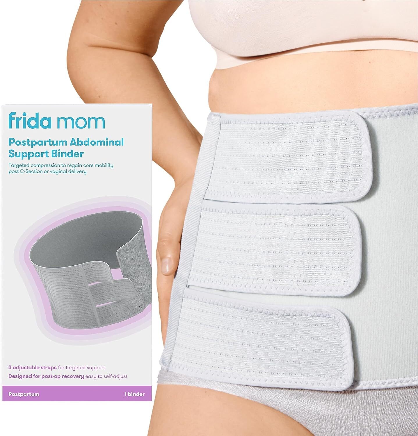Frida Mom Belly Binder Postpartum Recovery, for Natural One Size, Gray