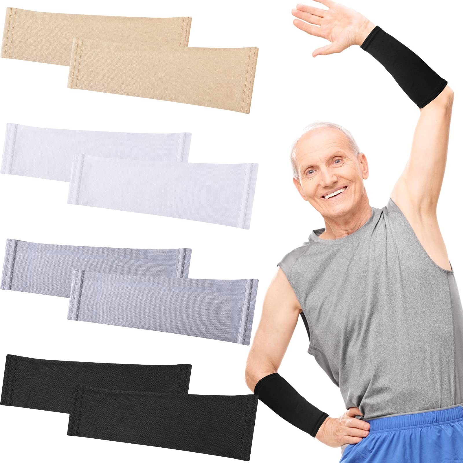 Eurzom 4 Pairs Arm Protection Sleeve 9 Inch Long, Black, White, Gray, Beige