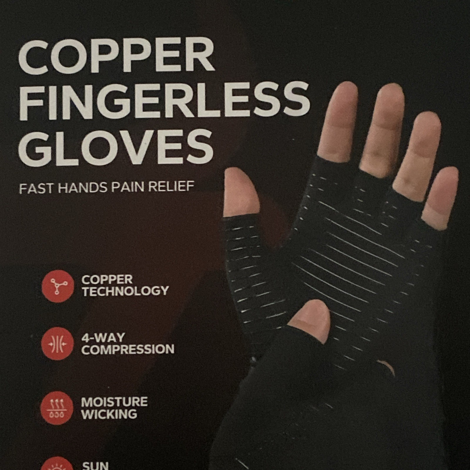 BraceBull Arthritis Gloves 2 Count Copper Fingerless Compression Glov… M