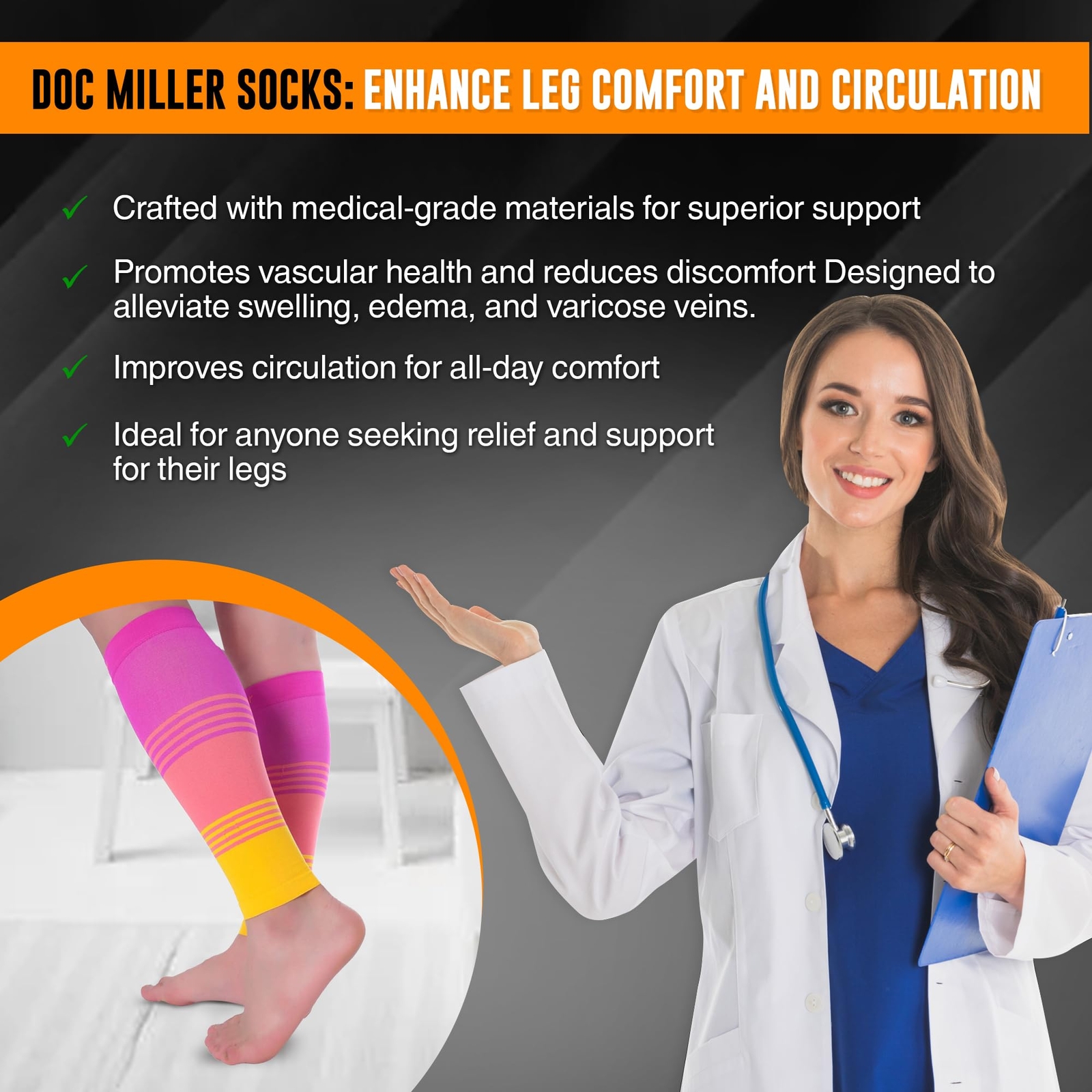 Compression Calf Sleeve for Men & Women, Medical Grade, 20-30mmHg Graduated S…