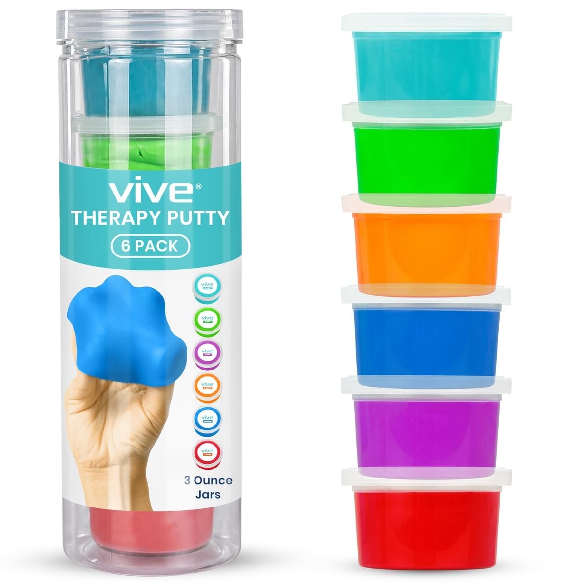 Vive Therapy Putty (6 Pack) – for 6 Count (Pack of 1), All Resistances