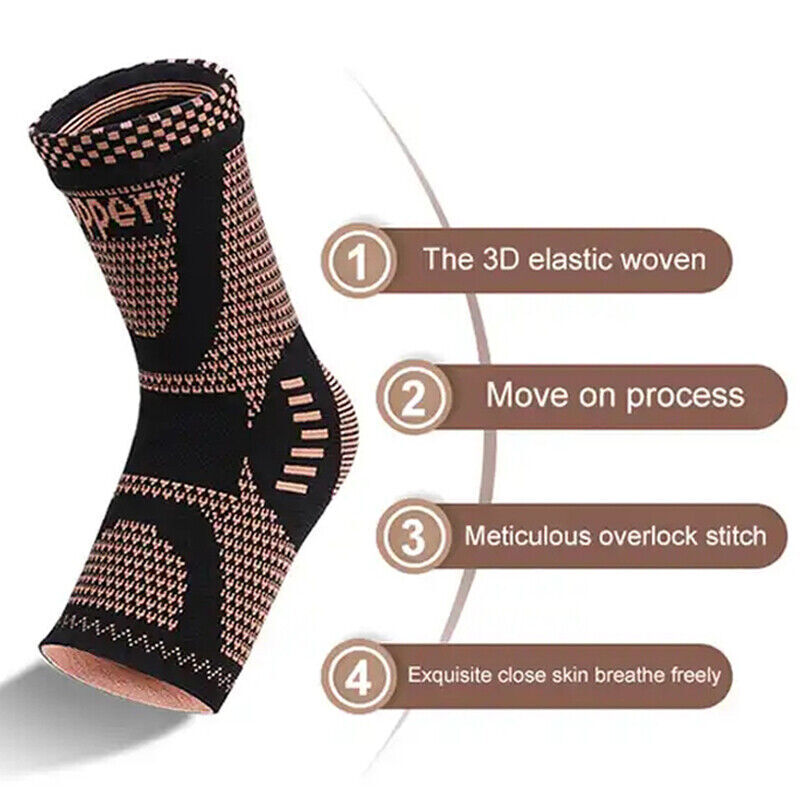 Copper Infused Ankle Support Compression Sleeve Men Women，for Foot Pain Relief