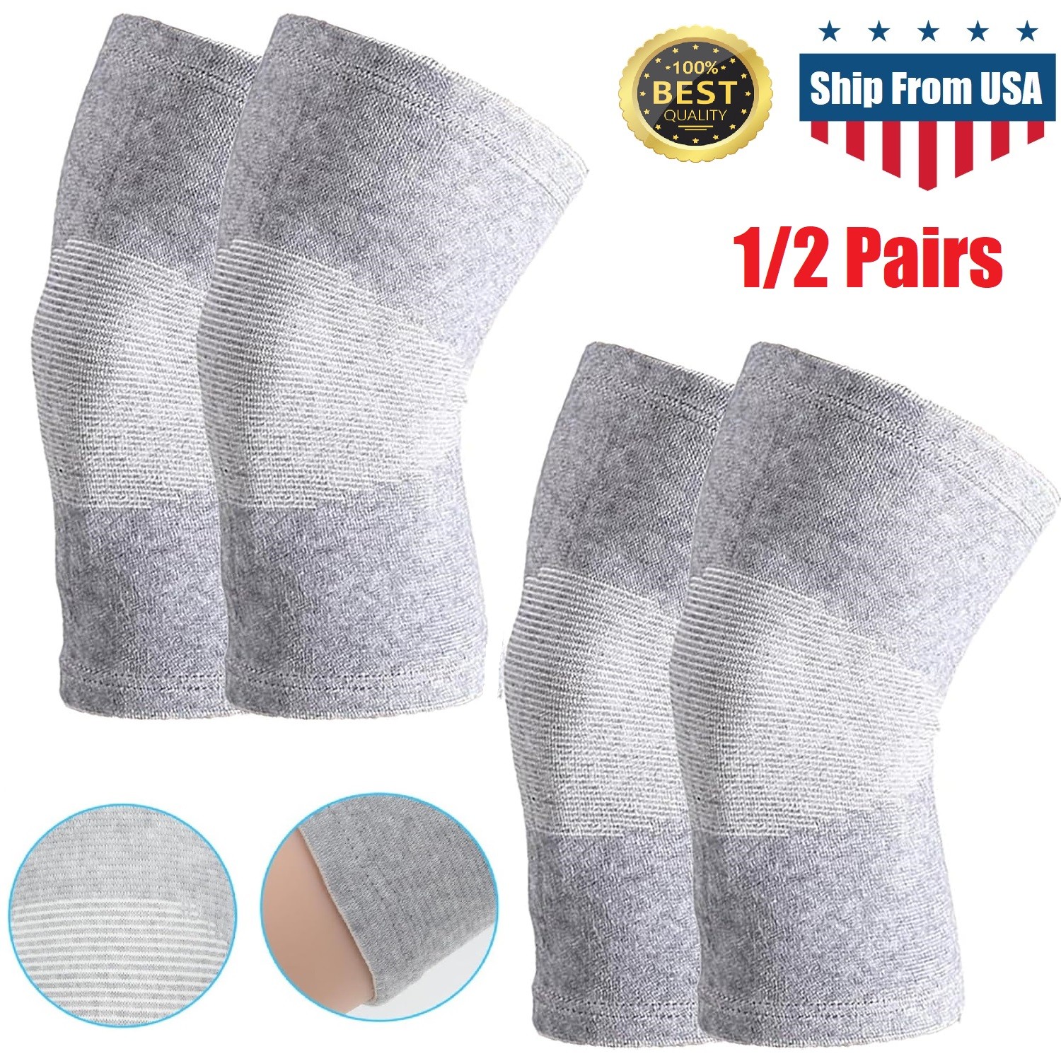 2× Bamboo Knee Sleeve Elastic Compress Warm Knee Brace Kneecap Pads Thermal US