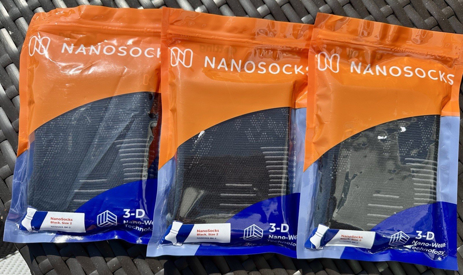 3 PAIRS NANOSOCKS 3D Nano-Weave BLACK Compression Socks Size 2 NANOMX-BK-2