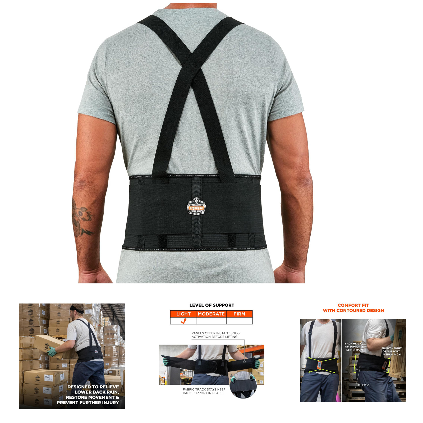 Back Support Belt with Elastic 7.5 Inch Adjustable Removable Straps Large