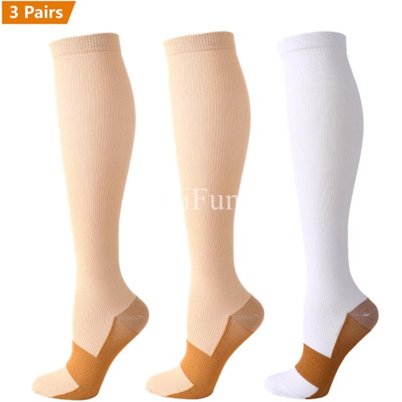 3 Pairs Copper Compression Socks 15-20mmHg Knee High Support Men Women Relief