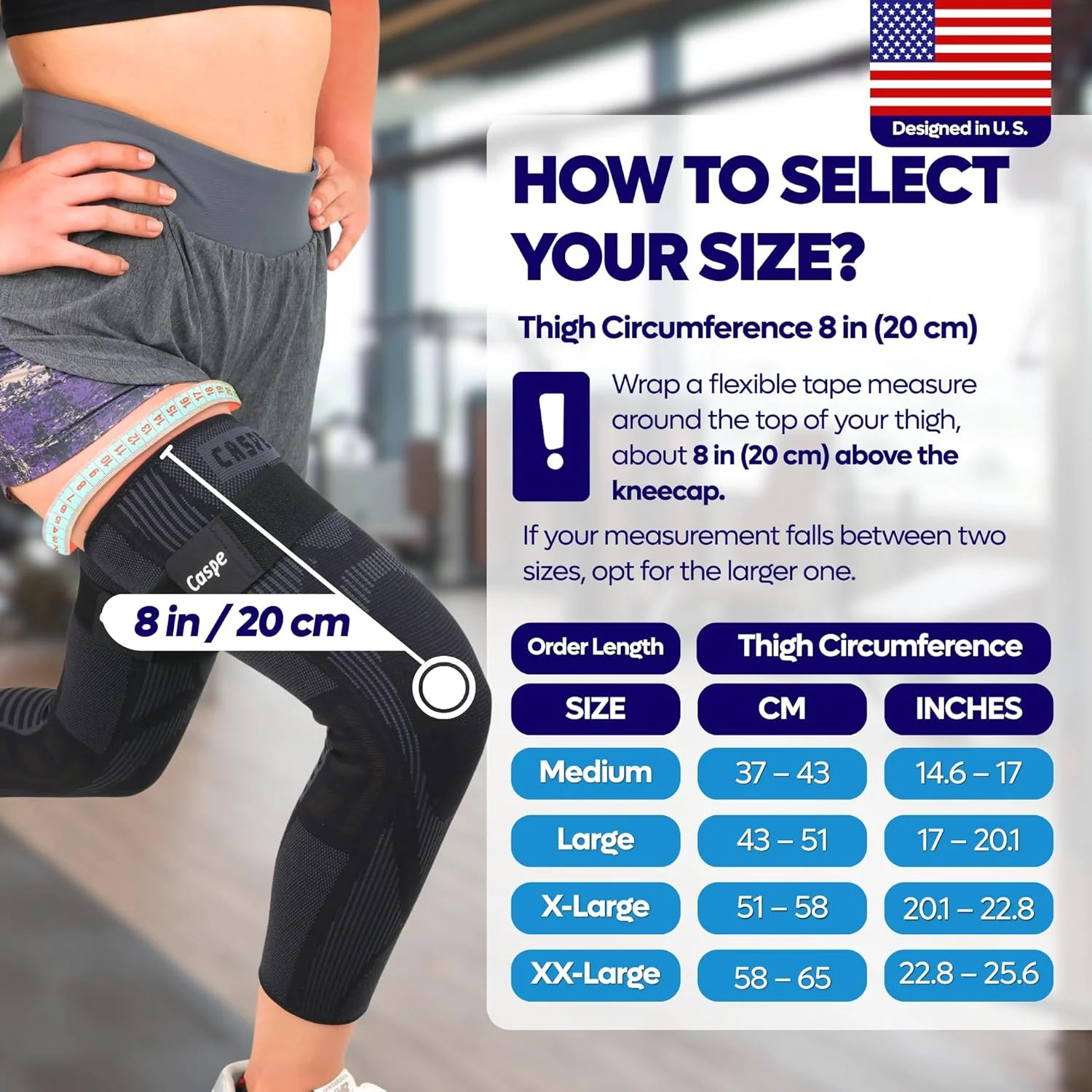 Caspe Leg Compression Sleeve With Strap, Full Length Thigh Knee Calf Support, Kn
